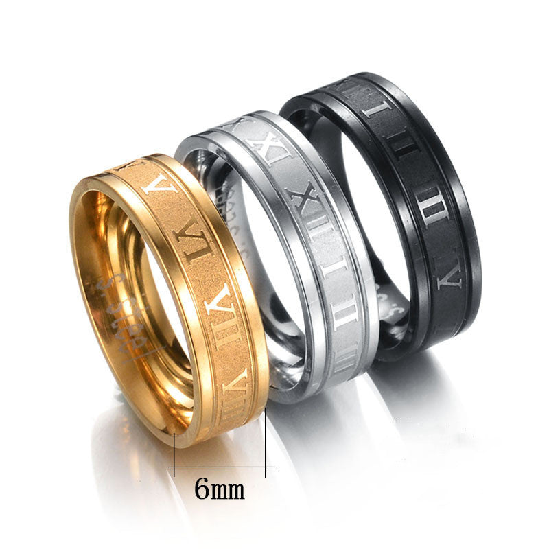 Punk ring stainless steel straight edge Roman numeral ring