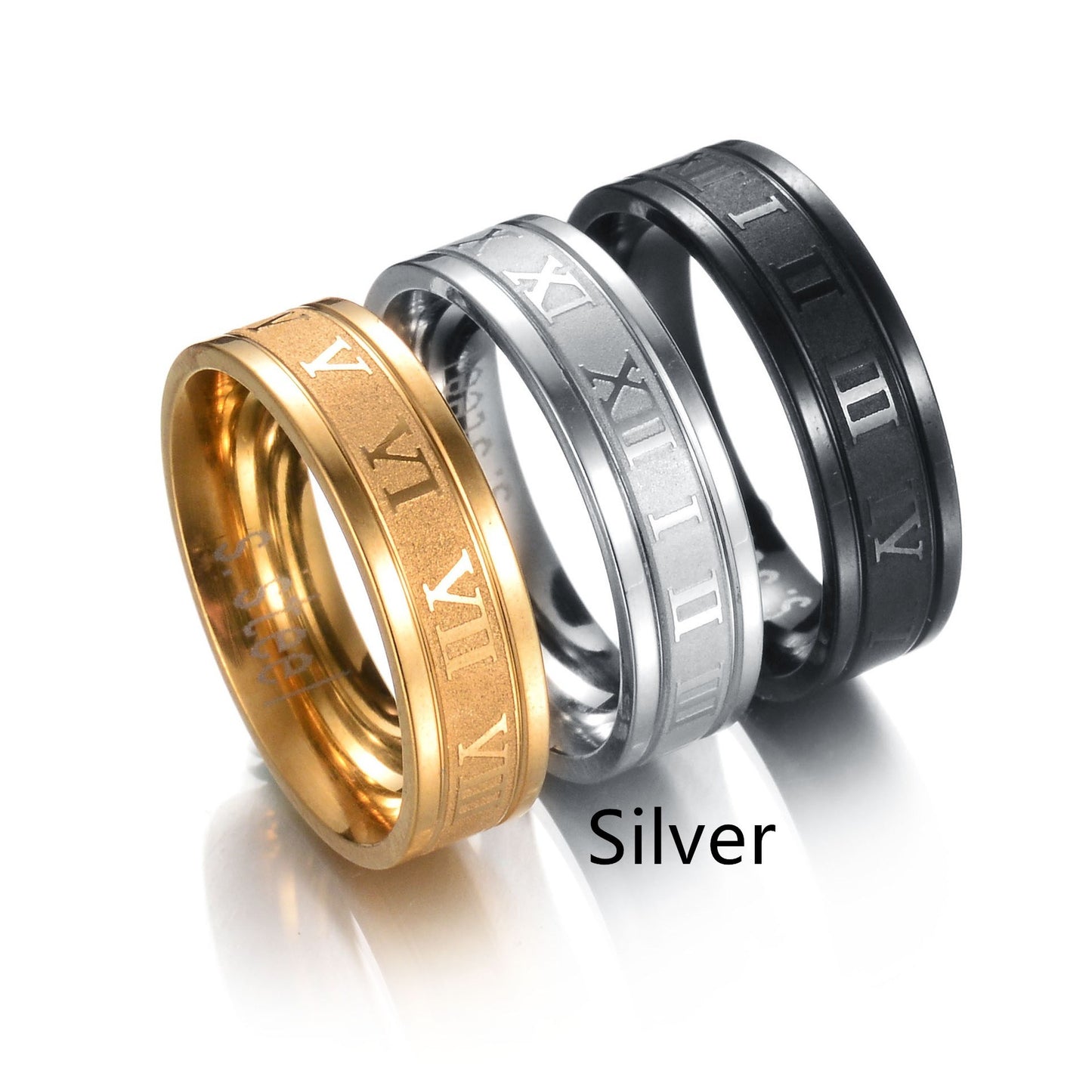 Punk ring stainless steel straight edge Roman numeral ring
