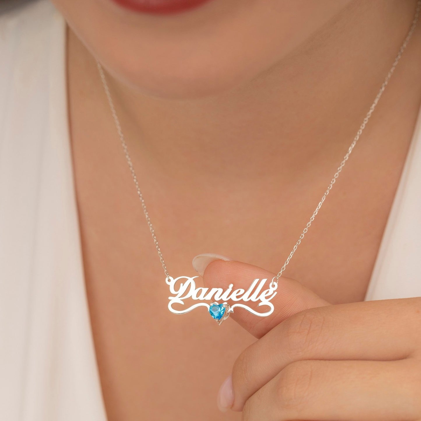 Crystal Personalized Name Necklace Stainless Steel