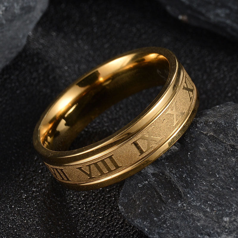 Punk ring stainless steel straight edge Roman numeral ring