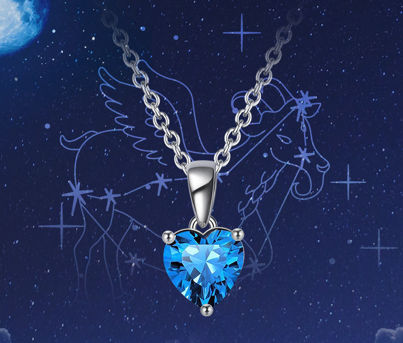 Sterling Silver Necklace Zodiac Three-Claw Birthstone