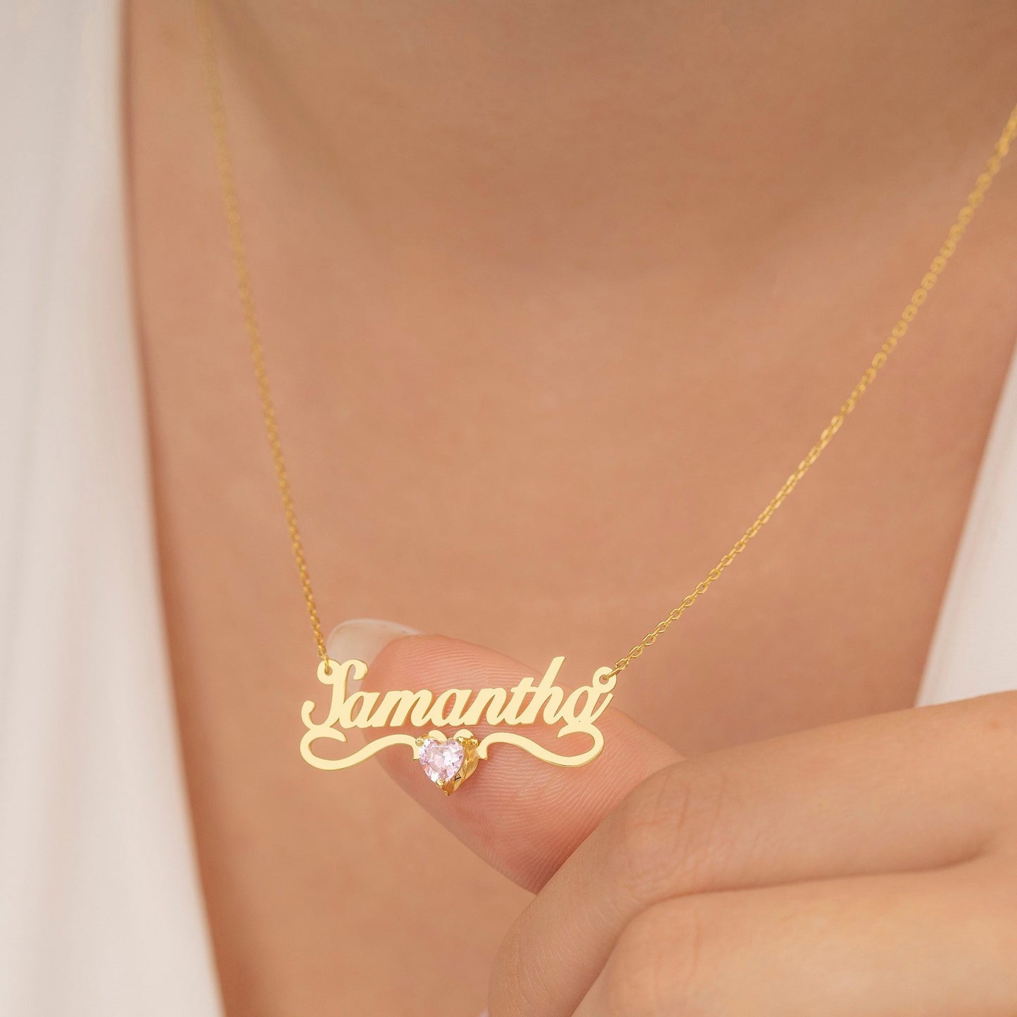 Crystal Personalized Name Necklace Stainless Steel