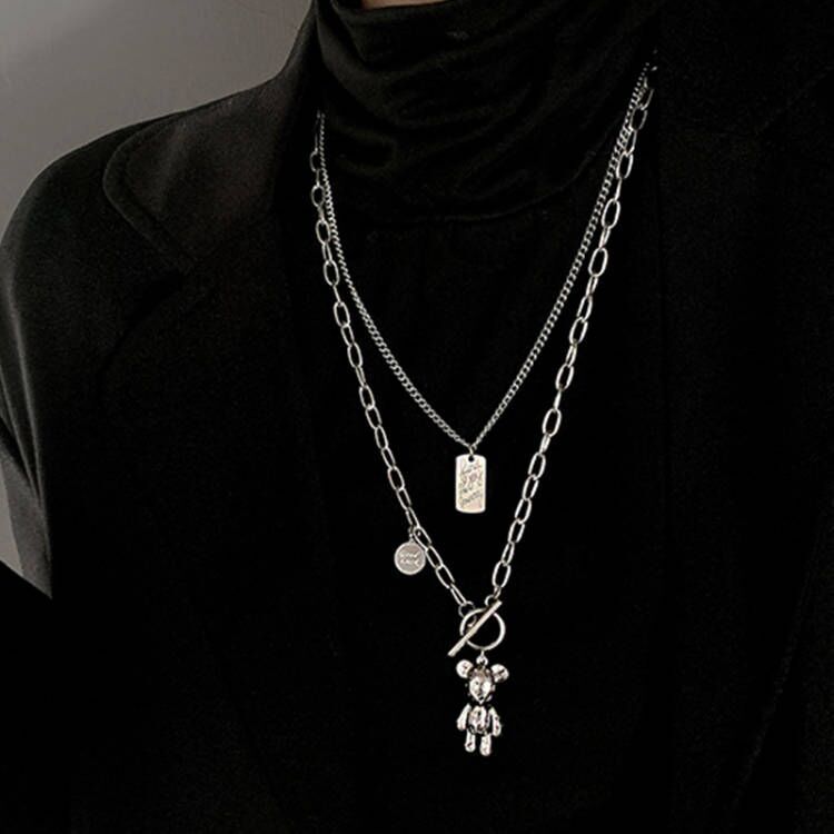 Bear Double Layered Necklace Versatile Personality