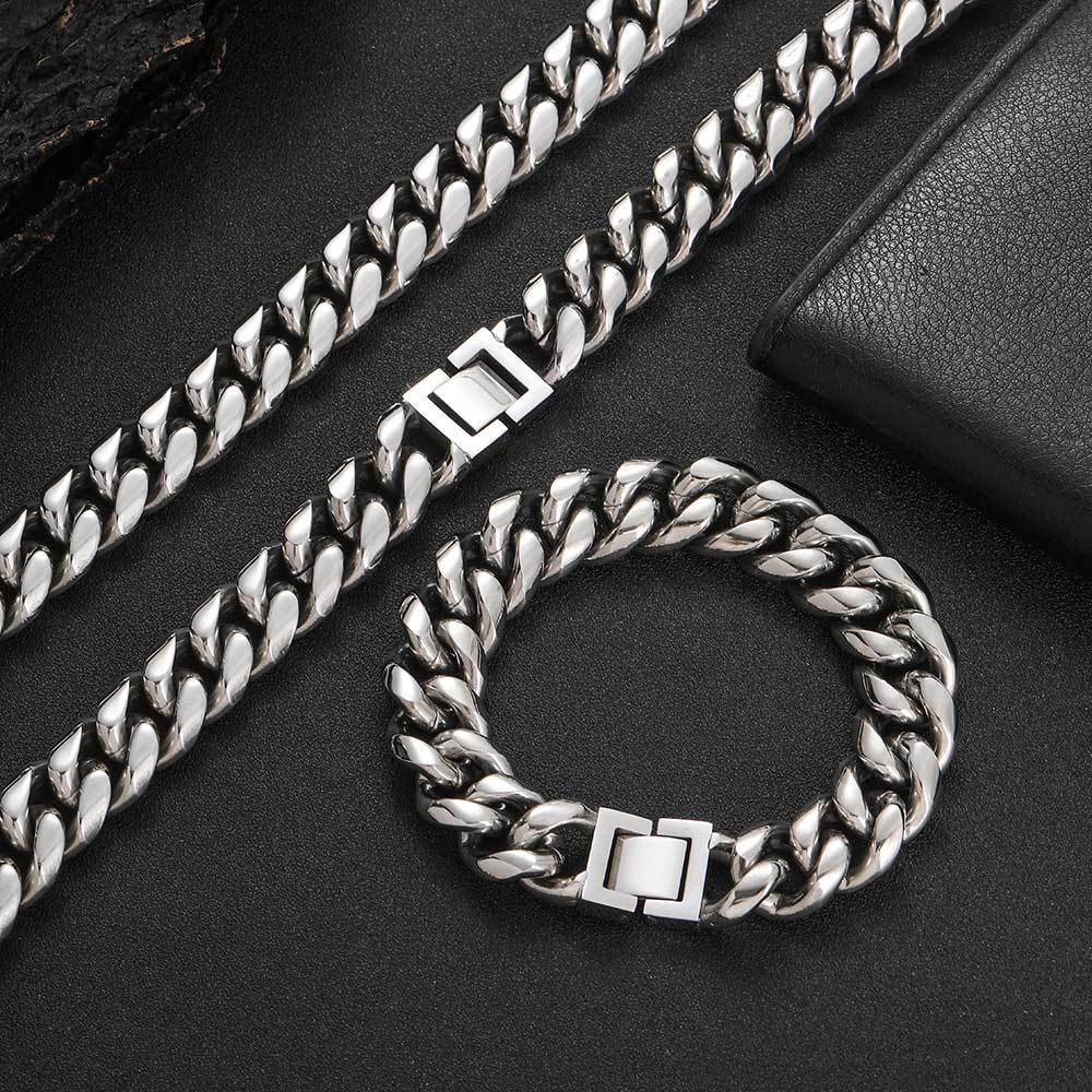 Jewelry Buckle Stainless Steel Cuban Link Chain Encrypted Titanium Steel Necklace