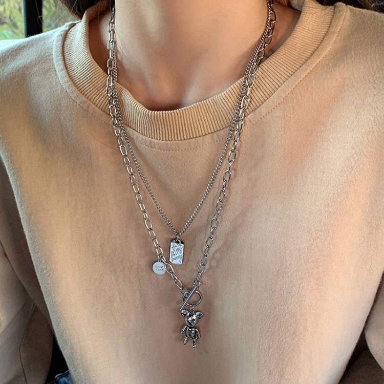 Bear Double Layered Necklace Versatile Personality