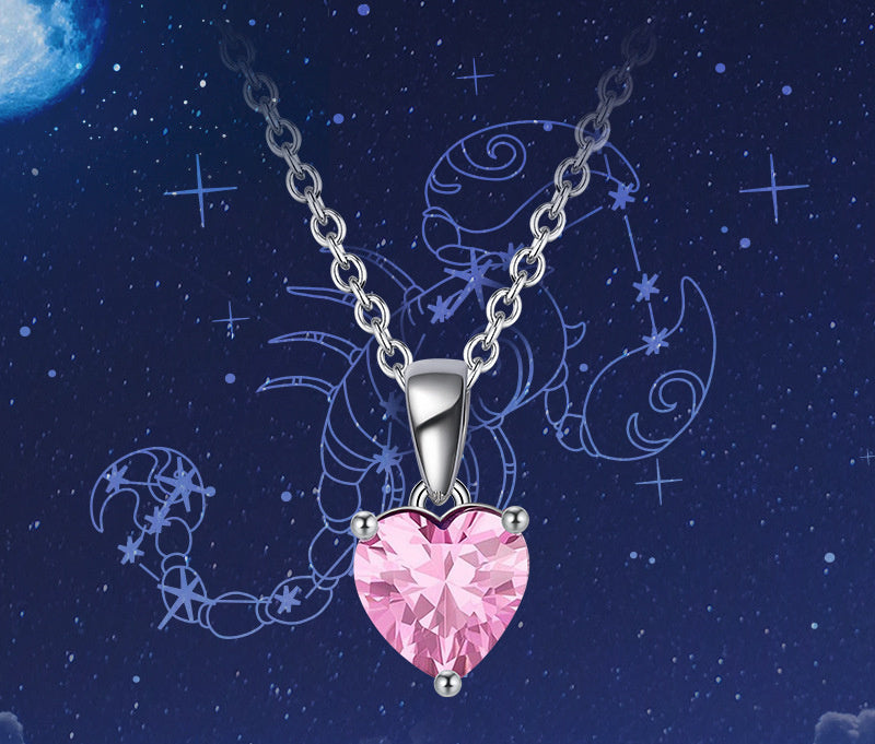 Sterling Silver Necklace Zodiac Three-Claw Birthstone