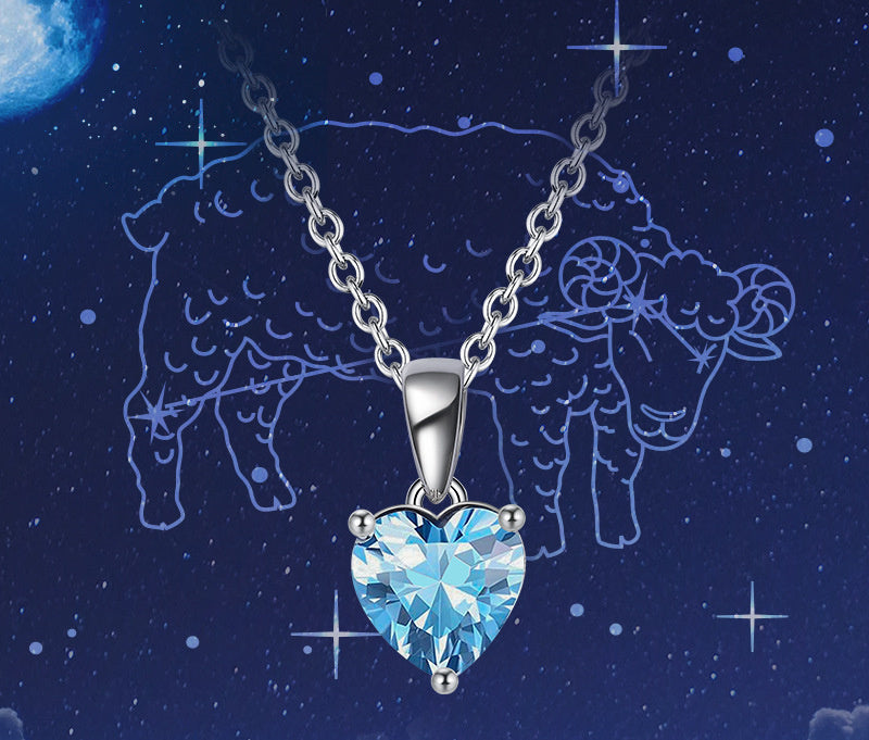 Sterling Silver Necklace Zodiac Three-Claw Birthstone