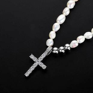 European Hip Hop 8mm Stainless Steel Cuban Link Chain Mixed Pearl Necklace