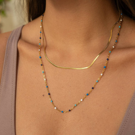 Multicolor Epoxy Chain Snake Bone Layered Necklace