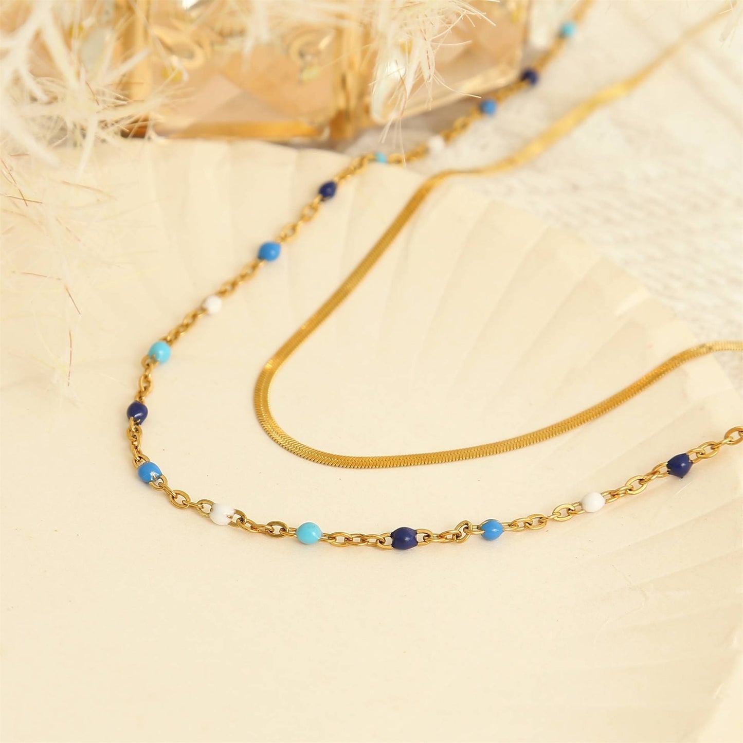 Multicolor Epoxy Chain Snake Bone Layered Necklace