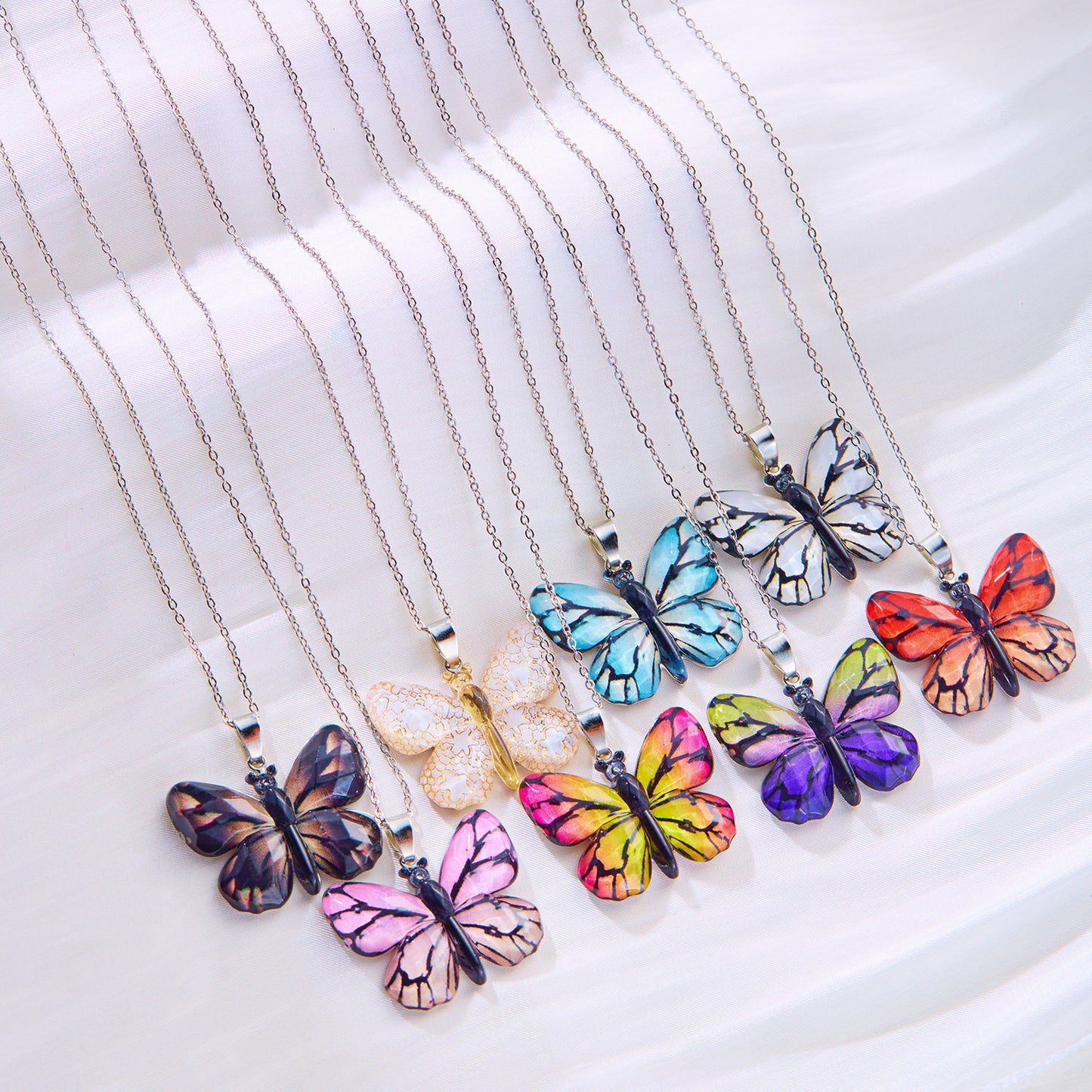 Women's Stainless Steel Retro Multi-color Butterfly Necklace