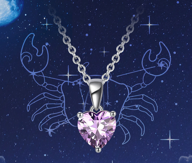 Sterling Silver Necklace Zodiac Three-Claw Birthstone