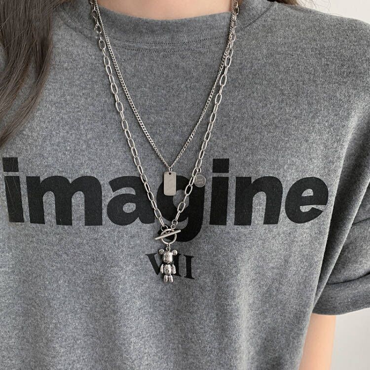 Bear Double Layered Necklace Versatile Personality