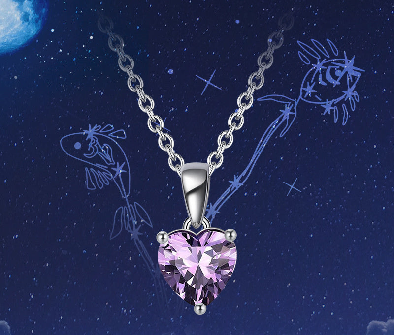 Sterling Silver Necklace Zodiac Three-Claw Birthstone