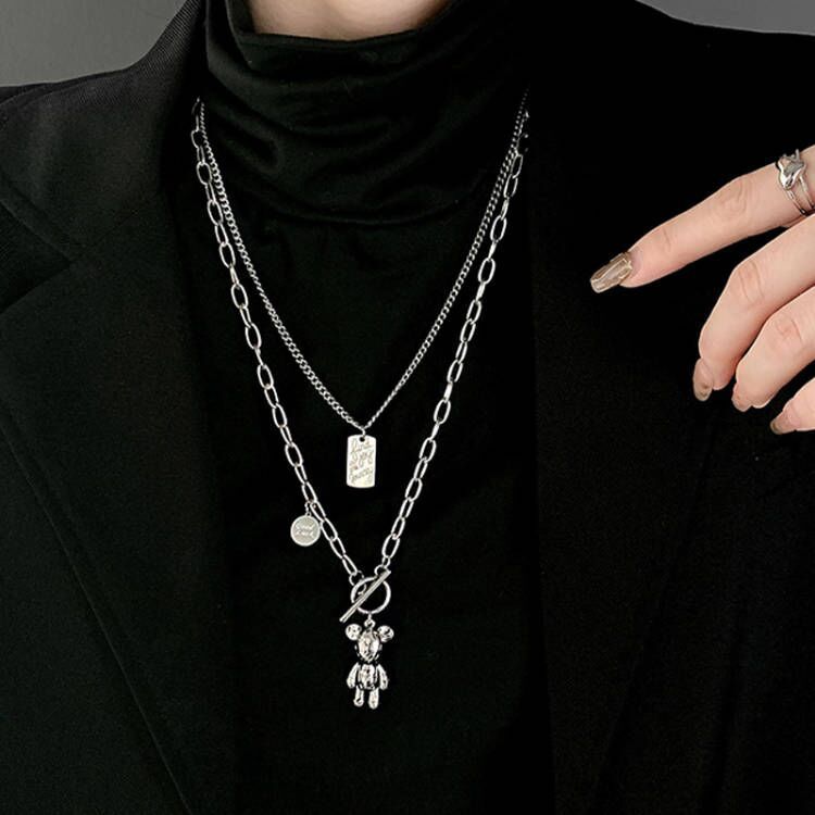 Bear Double Layered Necklace Versatile Personality